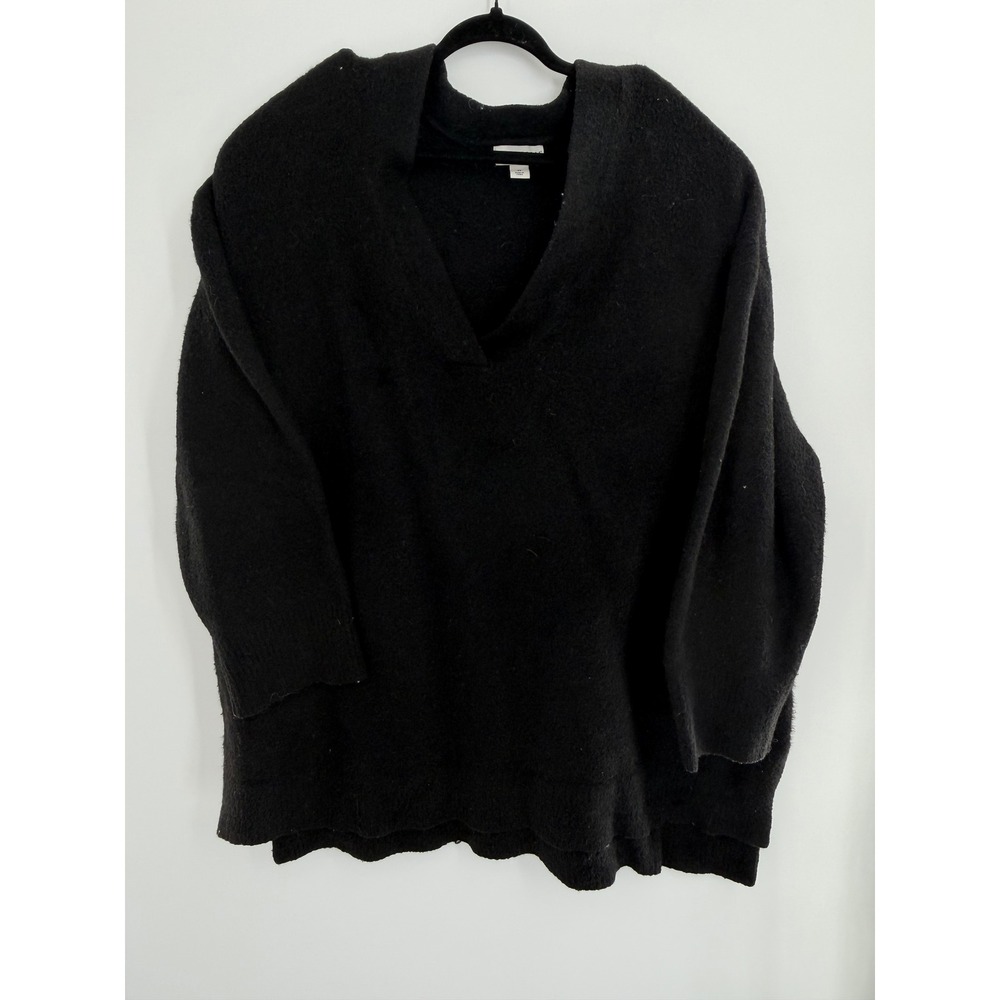 Ava & Viv Plus Size 2X Black Fuzzy V-Neck Sweater Long Pullover Cozy Soft Casual